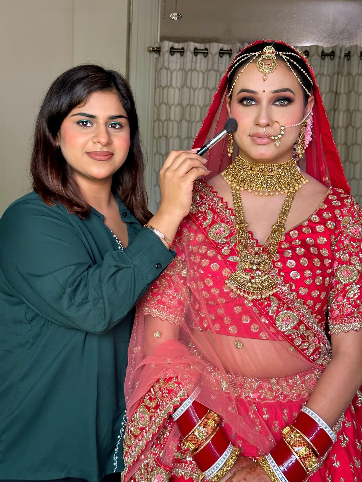 Traditional Red Bridal Lehenga & Kundan Choker — bridal makeup by Makeovers by Bhuvita, Chandigarh