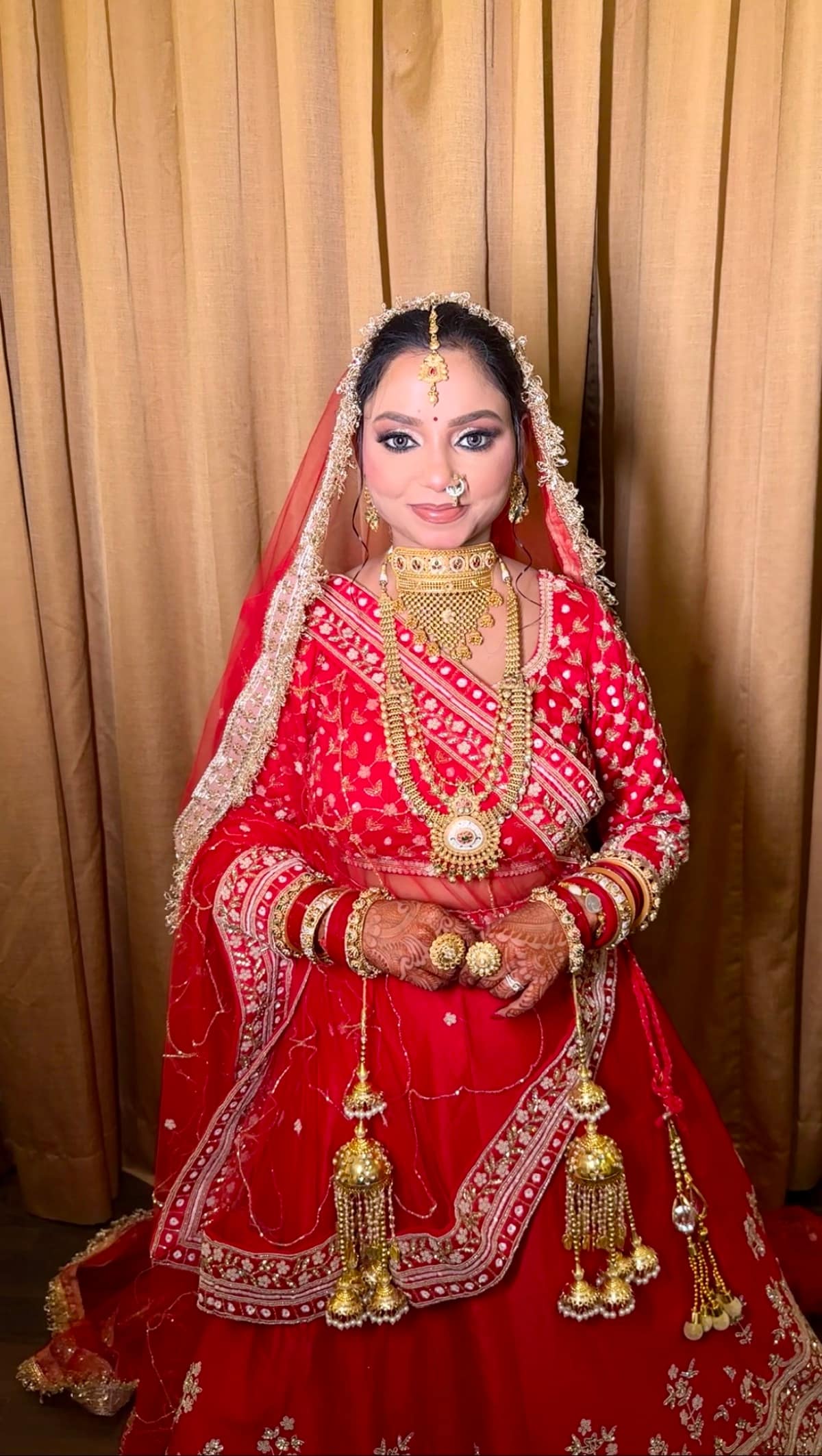 Heritage Bridal Veil & Layered Gold Choker — bridal makeup by Makeovers by Bhuvita, Chandigarh