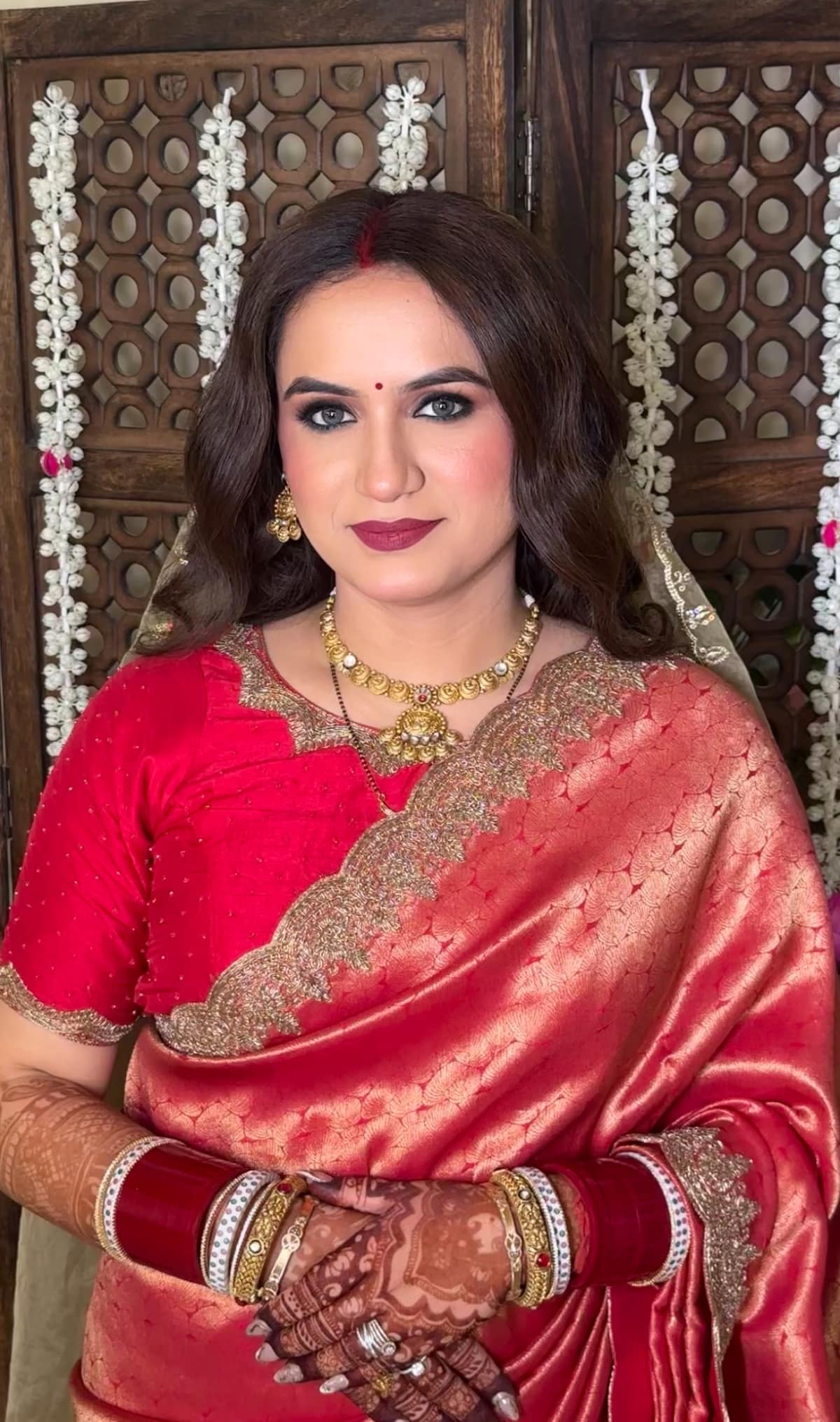Banarasi Silk & Temple Jewellery HD Party Glam — bridal makeup by Makeovers by Bhuvita, Chandigarh