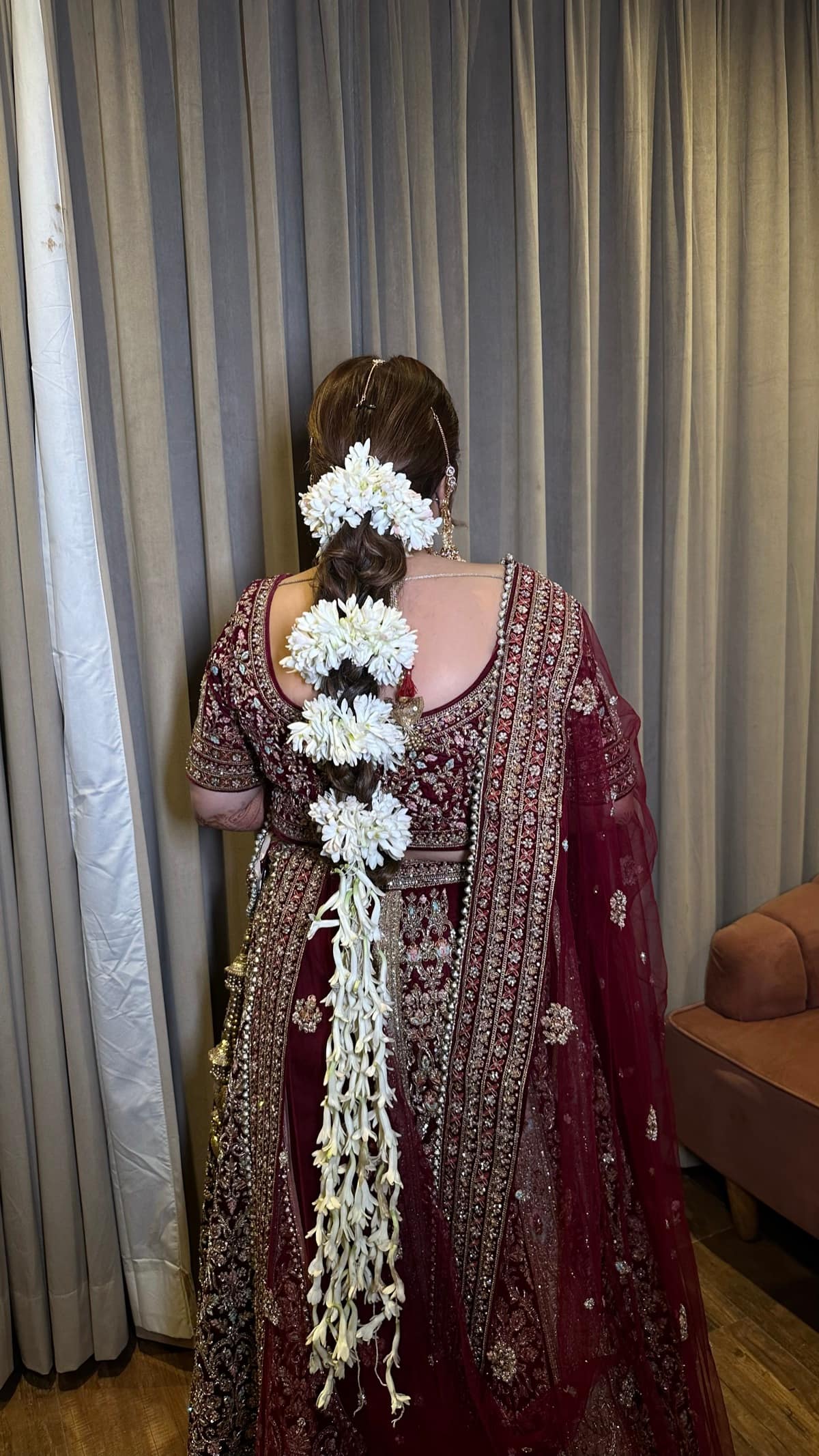 Fresh Mogra Cascade Braid & Bridal Blouse Styling — bridal makeup by Makeovers by Bhuvita, Chandigarh