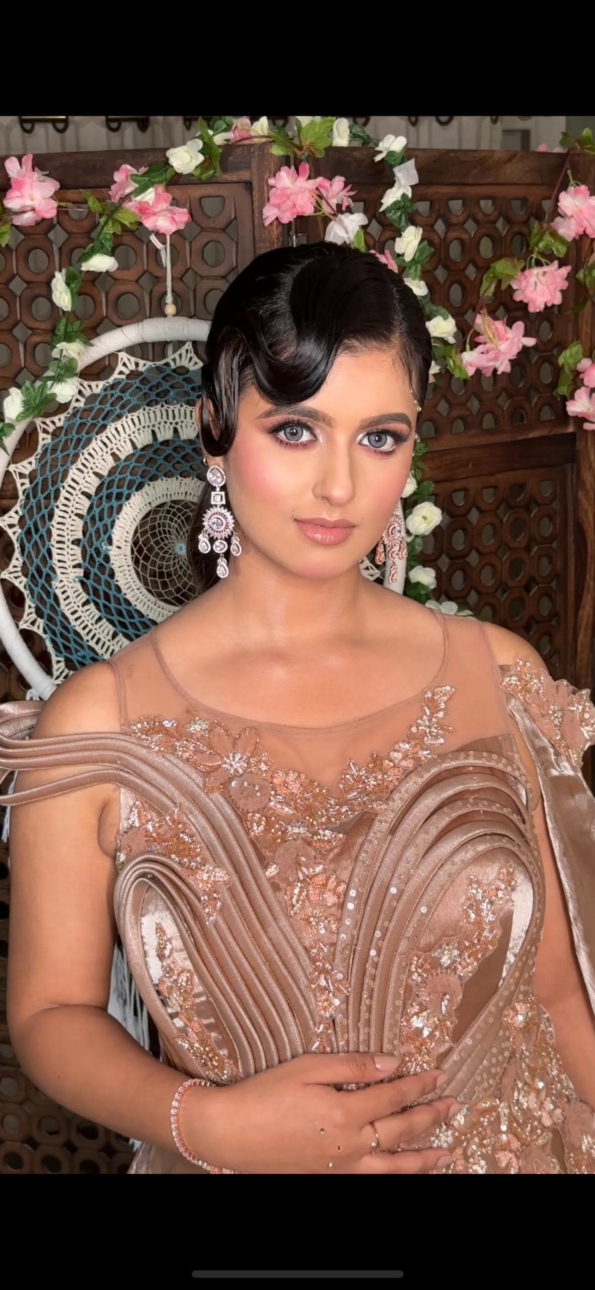 Sculptural Evening Gown & Hollywood Waves — bridal makeup by Makeovers by Bhuvita, Chandigarh